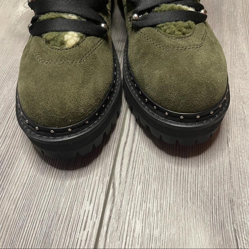 Steve Madden Rainier Green Suede Lace Up Fur Combat Boots - Picture 4 of 11